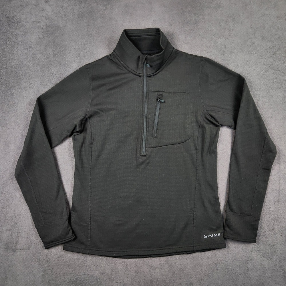 Simms‎ Waderwick Thermal 1/4 Zip Pullover Womens Small Black Micro Grid Fleece